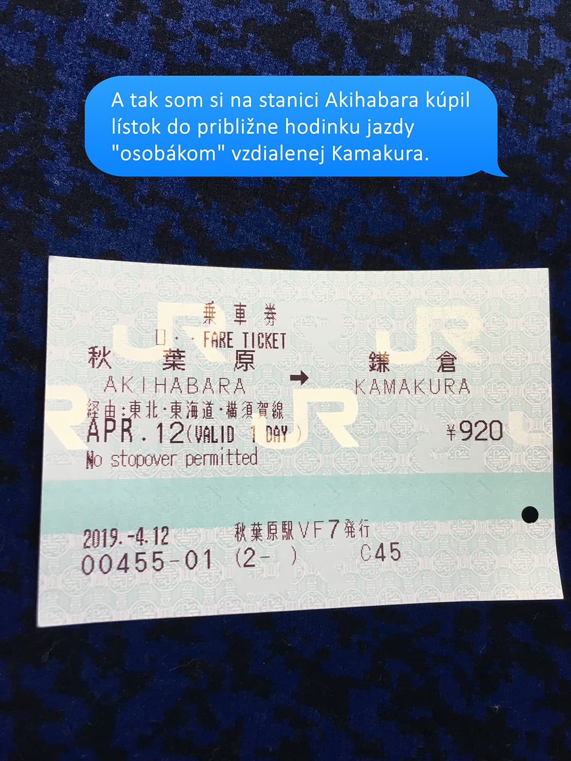 A tak som si na stanici Akihabara kúpil lístok do približne hodinku jazdy 